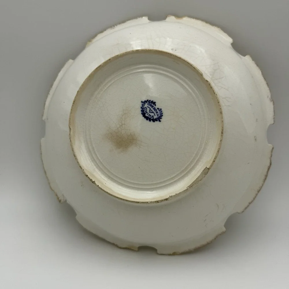 Vintage Dresden China‎ Thistle Floral Transferware Serving Bowl Dish Stain Decor